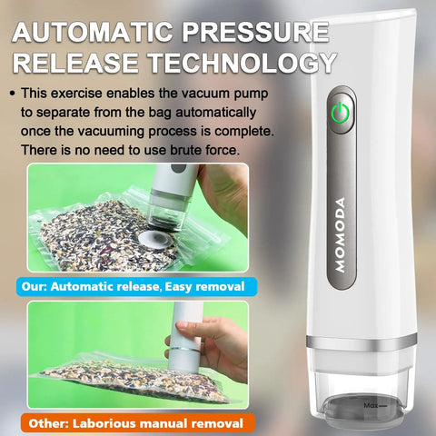 Automatic pressure release in No Frills Set Of 30 BPA Free Reusable Sous Vide Vacuum Bags With Air Valve for easy use.