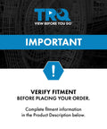 Important notice to verify fitment before placing order with TRQ logo