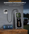 8000A Peak Jump Starter With Air Compressor for cars and diesel engines charging with LCD screen and phone connected