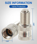 Close-up of two brass nickel-plated ST Shengtuo V2B double-seal tire valve caps with knurled grip.