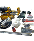 Portable line boring machine with yellow frame, 110V motor, 4.9ft boring bar, and accessories.