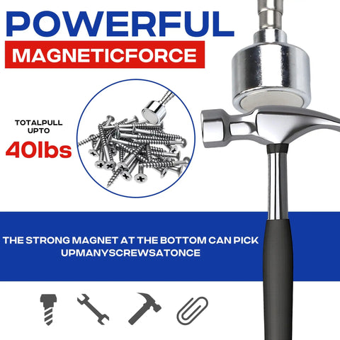 Telescoping Magnetic Pickup Tool 40 Lb Pull Heavy Duty showing powerful magnet lifting screws
