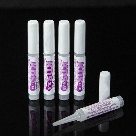 Five-piece set of Pro Grade Five Piece Nail Tip Glue Set For Acrylic Nails, Quick Dry Adhesive With Strong Water Resistant Bond, 0.07 Oz bottles.