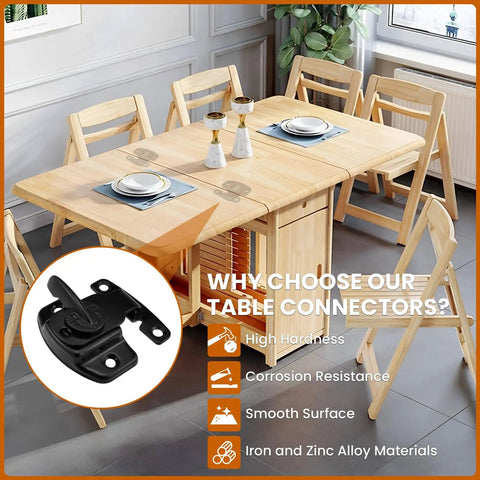Black Table Leaf Latch Lock Hardware Kit With Mounting Screws For Folding Dining Tables Easy Peasy Install Straight Up Secure Connector Tight Fit No Mess Setup on a dining table with modern design.
