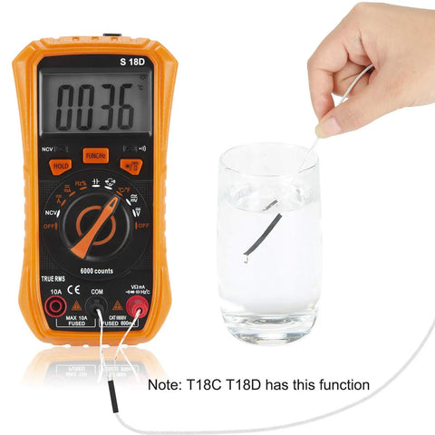 Versatile Digital Multimeter Tester for Home Auto and Industrial Use showing temperature measurement in water