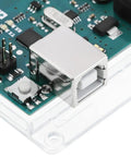 USB port close-up on Mega 2560 Rev 3 Microcontroller Board with ATmega2560, compatible for advanced projects and Pro DIY bots