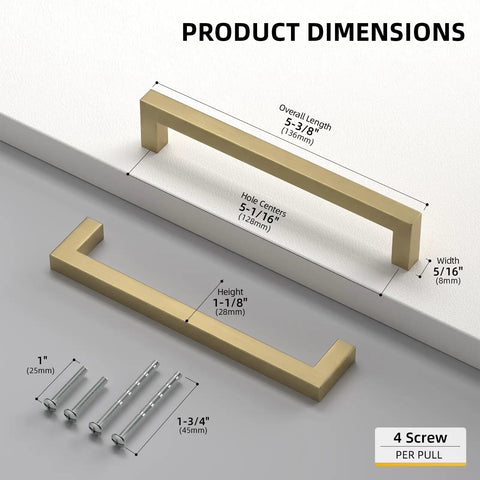 10 Pack 5 Inch Solid Cabinet Handles Champagne Bronze Cabinet Pulls For Kitchen Drawers Sleek Square Bar Zinc Alloy Dresser Hardware For Cupboard Bedroom product dimensions