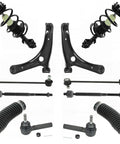 Top Shelf Front Steering Suspension Kit With Control Arm Ball Joints Inner Outer Tie Rods Sway Bar Links And Strut Assemblies Fits 2007 2010 Jeep Compass 4WD 12 Piece showing components including control arms and struts.