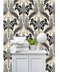 Snag This Killer Big Cat Print PVC Free Wallpaper Featuring A Premium Matte Linen Texture Durable Wallcovering Designed To Level Up Your Interior Design Game Today on bathroom wall.