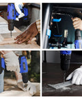 21V Cordless Drill Kit With 350 In-Lb Torque And 0-1350 RPM Variable Speed used for drilling wood, metal, in various angles