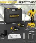 SundpeyPRO 21V Brushless Electric Pruning Shears Max 2 Inch Cut complete kit with carrying case, batteries, and tools for garden use.