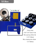Heavy Duty Electric Hose Crimping Machine And Hydraulic Tube Neck Shrinking Tool With Ten Precision Dies For Rubber Pipe Clamping Press 220V, showing control panel and precision dies.