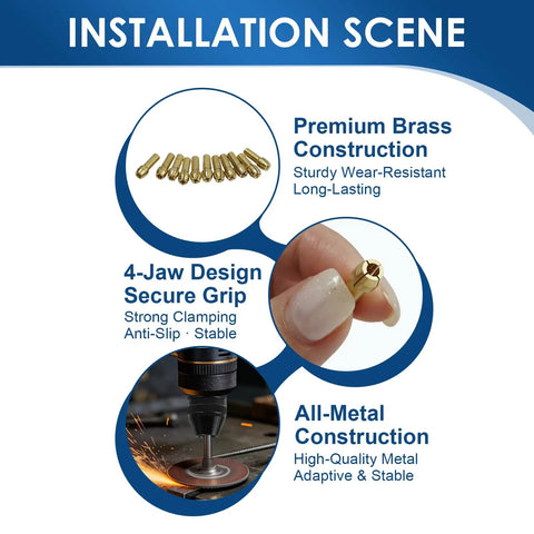 Installation scene showing Brass Collet Set For Your Rotary Tool, 16 Pcs Drill Chuck And Collet Nut Kit, highlighted features and uses.