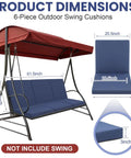 Cozy Up Your 3 Seat Outdoor Porch Swing Cushions Set With Waterproof Back Cushions And Anti Slip Liner 2 In 1 Cover, dimensions chart