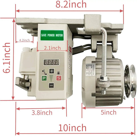 Energy Saving High Performance Sewing Machine Servo Motor with Controller and Foot Switch, dimensions labeled, brushless