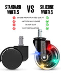 Comparison of standard wheels and silicone wheels for Heavy Duty Office Chair Casters Replacement Wheels for Carpet and Hardwood Floors.