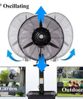 Heavy Duty 30 Inch Outdoor Pedestal Fan With Built In Mist Spray High Velocity Oscillating Cooler Energy Efficient for outdoor use with oscillating blades.