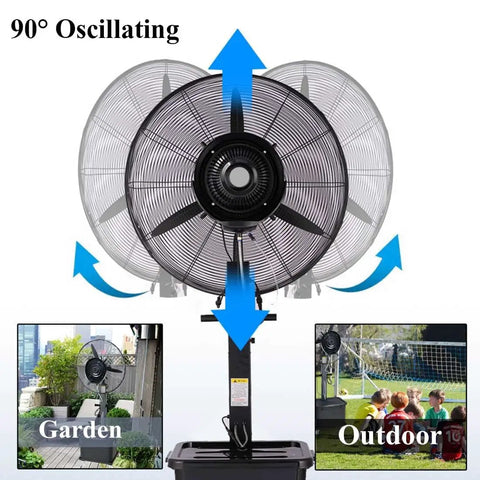 Heavy Duty 30 Inch Outdoor Pedestal Fan With Built In Mist Spray High Velocity Oscillating Cooler Energy Efficient for outdoor use with oscillating blades.