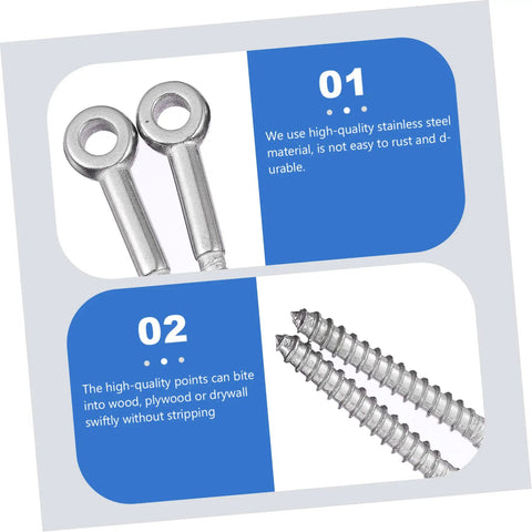 Stainless Eyebolt Lashing Eyes For Load Securing Self Tapping Eye Screws Kit 6 Pack Heavy Duty Eye Bolt Screws For Marine RV Trailer Hardware Ideal For Tow Vehicles And Heavy Haul Applications, stainless steel
