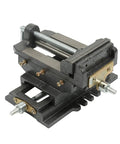 Beefy 5 Inch X Y Compound Drill Press Vise With Cross Slide Clamp, Heavy Duty Double Way Vise, serrated grip, cast iron construction.