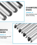 Close-up of Premium Heavy Duty Slotted Split Roll Pins 24 Pack 5mm By 2 Inch Chrome Steel, featuring chamfered ends and smooth finish.
