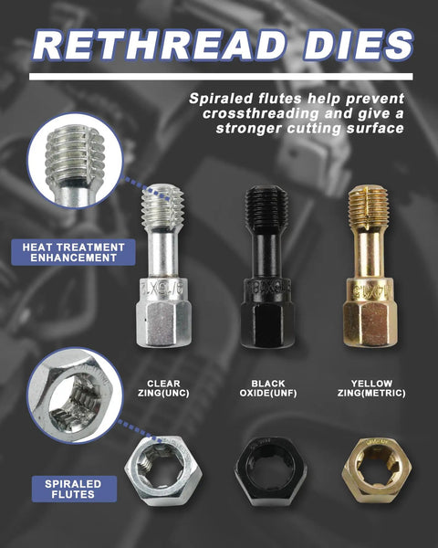 51 Piece Thread Repair Kit With Taps, Dies, Files And Gauges For UNC, UNF And Metric Threads, Pro Grade Rethreading Set