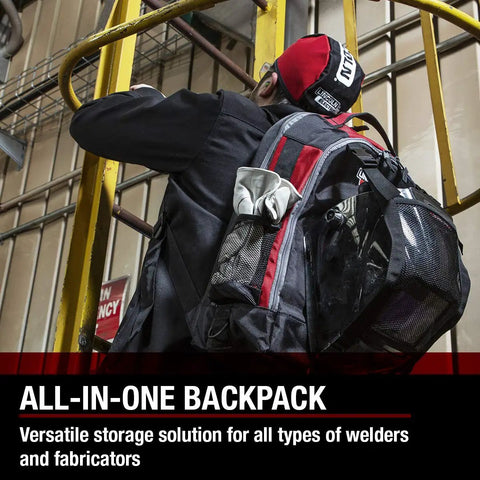 Welding Gear Backpack For Pros, All In One PPE And Electronics Storage, Rugged Ballistic Nylon Build, external storage net