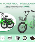 All Terrain Adult Electric Trike With Three Wheels Folding Design 450 Lb Load Up To 40 Miles Of Range At Fifteen Point Five To Nineteen MPH 750W Peak Motor With Removable Battery UL Certified Step Through E Trike For Easy City Cruising, green foldable frame