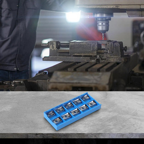 APGT1604PDFR-G2-MA APMT1604 Aluminum Milling Inserts with CNC machine in background, 10-pack