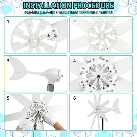 Installation steps of High Output Wind Turbine Generator Kit 20000W 12V 24V 48V with Eight or Ten Blade Fan and aluminum fuselage.