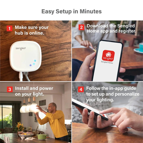 Smart Color Changing Light Bulbs Starter Kit With Hub For Alexa And Google Home setup guide steps and images.
