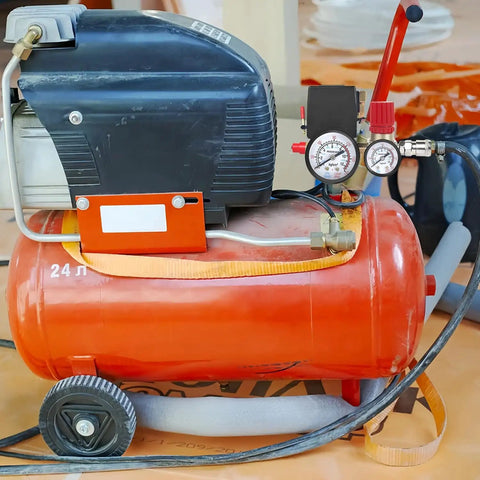 Air Compressor Pressure Switch Regulator Kit With 90 To 120 PSI Gauge And Fittings Set, shown installed on an air compressor