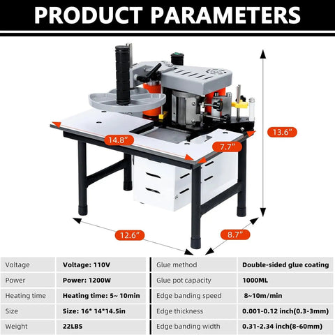 No Sweat Heavy Duty Woodworking Edge Bander With Double Side Glue For Quick Pvc And Plywood Strip Bonding adjustable size and parameters.