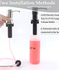 Brushed Nickel Kitchen Sink Soap Dispenser With 47 Inch Extension Tube Kit And 17 Oz Bottle Built In Pump shown with installation methods