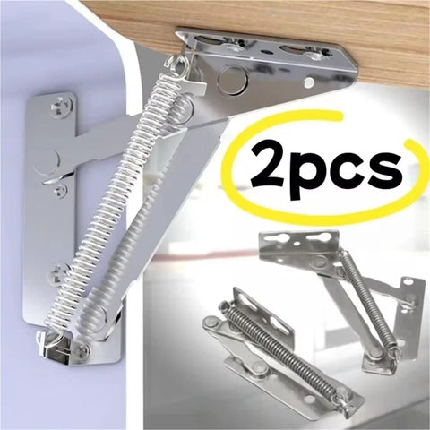 Two Pack 80 Degree Sprung Cabinet Hinges With Soft Close Dampening Lift Up Stay Top Support in chrome finish