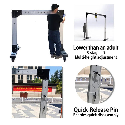 Space Saving Portable Gantry Crane With Fully Adjustable Height And Width Heavy Duty Shop Hoist For Cramped Garages And Workshops Smooth Overhead Lifting For Low Ceilings No Sweat Rig Up with multi-height adjustment feature.