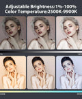 Image showing brightness and color temperature effects of Rechargeable 4000mAh Mountable Bicolor LED Video Light With Mini Panel For DSLR Cameras and Smartphones.