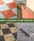 Various garden paths and walkways made using 4 Piece Concrete Molds Set For DIY Patio Pavers And Labyrinth Pathmaker Slab Stones.