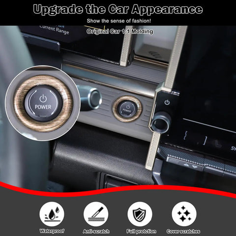 Factory Look Snug Fit Push Start Button Cover For Hummer Electric Pickup 2024 2025 ABS Plastic Trim Ring over ignition switch with wood grain.