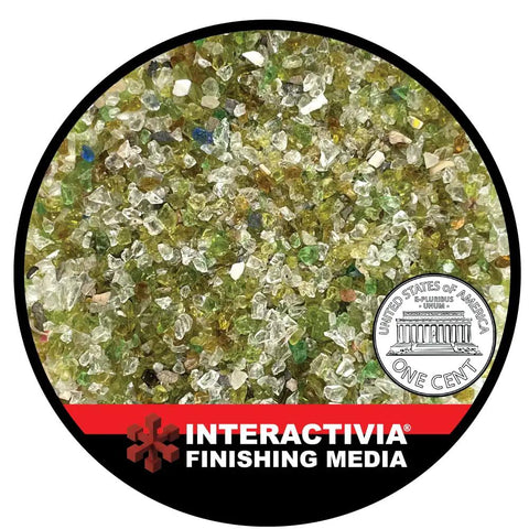 Extra Coarse Crushed Glass Abrasive For Blasting Cabinets And Guns, 19 Lb 8.6 Kg Pack, Mesh 16, 1854 To 940 Microns, close-up view.