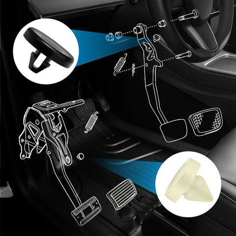 Diagram of brake light switch stopper placement showing Two Styles 10 Pc Brake Light Switch Stopper And Clutch Pedal Pad Stopper Kit highlights.