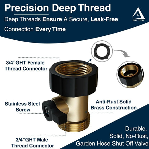 Brass Garden Hose Shut Off Valve With Easy On Off Lever Heavy Duty Water Hose Shut Off Attachment Durable End Connector With Leak Proof Double O Ring Seal For Smooth Operation And Mess Free Watering, 3/4 GHT female and male threads
