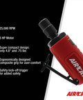 Legit.3 Hp Mini Straight Die Grinder With 25000 Rpm Air Powered Motor, compact design, safety lock-off trigger, ergonomic grip.