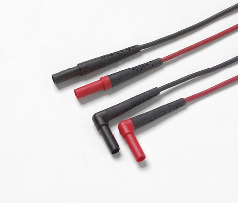 Deluxe Electronic Test Lead Kit with 2.6m Leads Red Black Green Probes showing angled red and black probe connectors for easy setup.