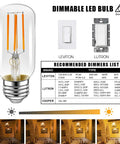 Dimmable Vintage Edison Style LED Tubular Bulbs, E26 Medium Base, 4W LED to 40W Incandescent Equivalent with dimmer recommendations