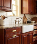 Ten Pack Gold Cup Pulls Three Inch Center To Center Cabinet And Drawer Handles For Kitchen Hardware featuring brushed gold handles in modern kitchen.