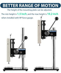 Beefy Digital Force Gauge With Lever Operated Test Stand, 70mm Stroke, Adjustable Mounting Plate From 3.9 To 12.6 Inches And Gauge Bottom Height From 1.5 To 10.2 Inches, HPB Precision Testing Tool For Serious Accuracy, lever stand height range shown