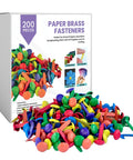 Assorted Color Round Head Craft Brads 200 Pack Top Tier Plated Metal Fasteners For Scrapbooking vibrant multicolor fasteners arranged near packaging