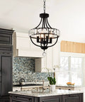 Crystal Farmhouse Chandelier In Black Rustic Finish Four Light Flush Mount Ceiling Light For Dining Room Kitchen Foyer Hallway Entryway Bedroom Closet With Dope Crystal Accents And Warm Ambient Glow For A Cozy Modern Rustic Vibe.