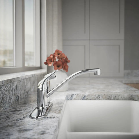 Chrome Jolt Swing Spout With Integrated Side Spray, Go-To Heavy-Duty Metal Faucet For Deck Mounted Widespread 2-Hole Install